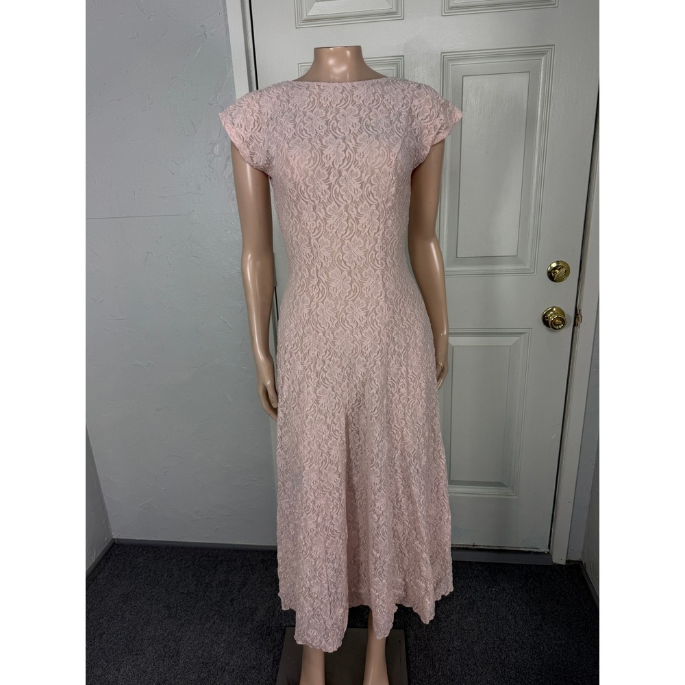 Vintage 90s Florencia Fiume Dress  Sheer Floral Lace Low open back Nylon II24